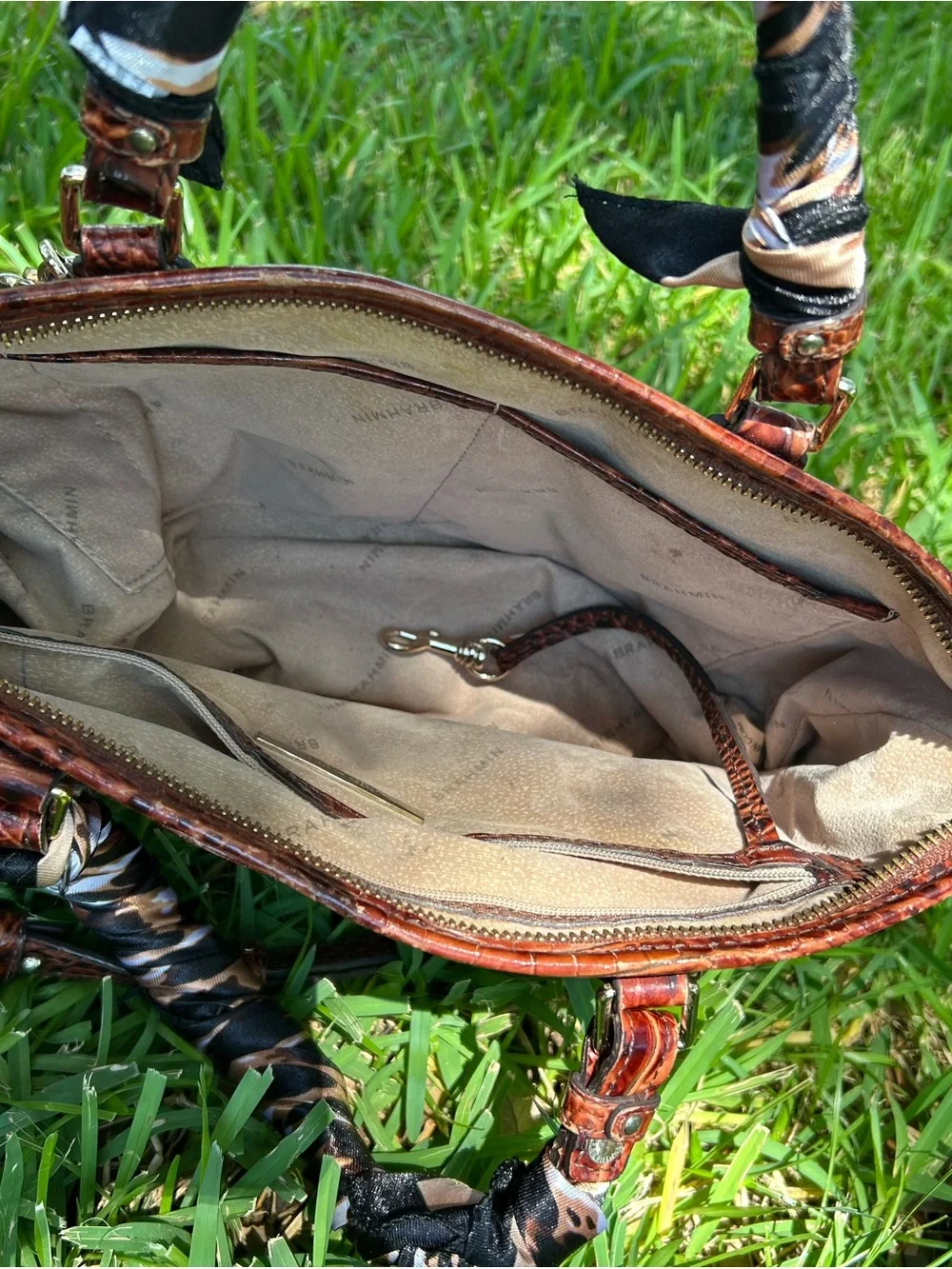 Brahmin Croc-Embossed Leather Shoulder Bag - Cognac Brown